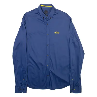 BOSS Mens Plain Shirt Blue Long Sleeve M