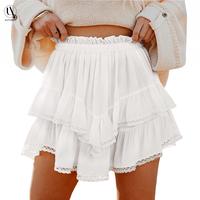 Automet Flowy Shorts for Women Casual Boho Ruffle Tiered Skorts High Waist Mini Skirts Golf Tennis Crochet Shorts