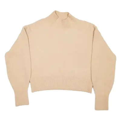 & OTHER STORIES Cropped Womens Jumper Beige High Neck Tight Knit Wool XS