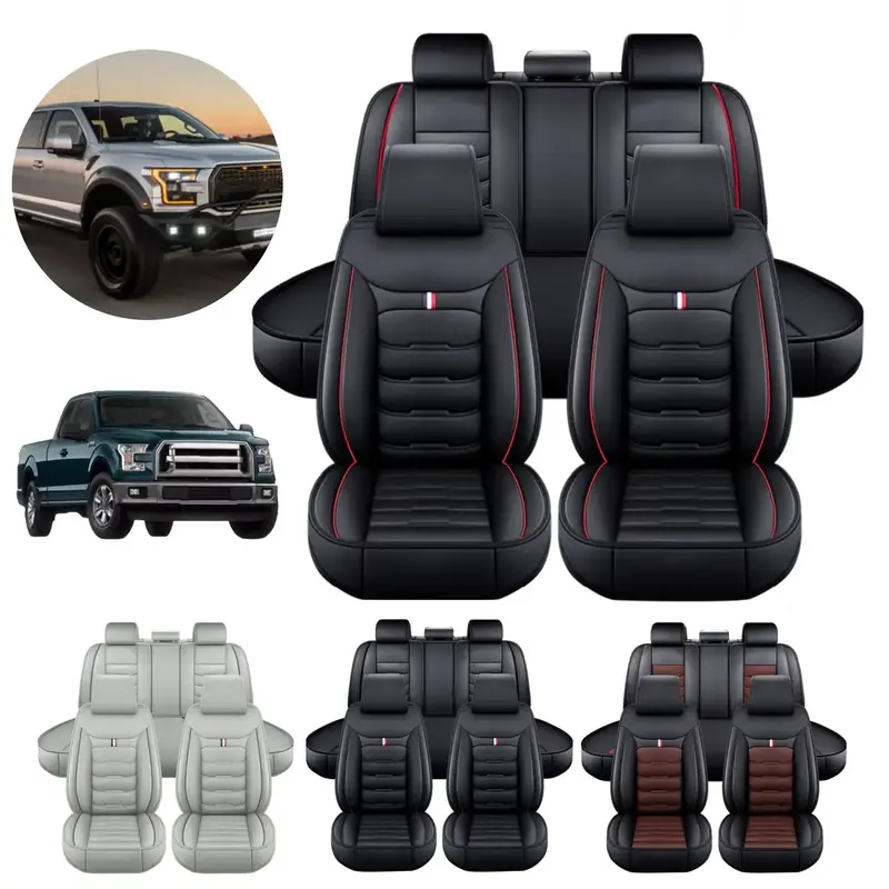 Fits For Ford F150 F250 F350 F450 2009~2023 Pick-up Car Truck 5 Seat Covers PU Leather Front Rear Cushion Pad Protector Anti-...