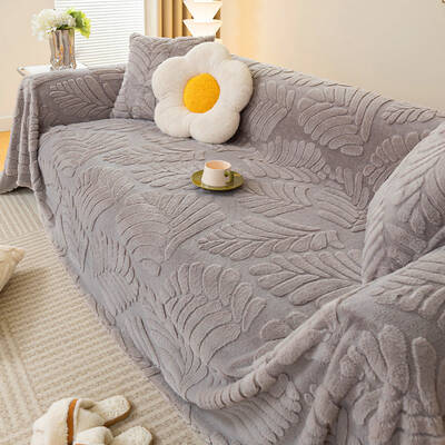 Plush Sofa Thickened Warm Sofa Slipcover | Color: Gray | Size: 180x340cm