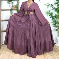 Flowy Tiered Long Cotton Skirt + Flare Sleeve Top,Whimsical Flowy Summer Hippie Maxi Skirt, Retro Bohemian Outfit, 90s,Festiv...