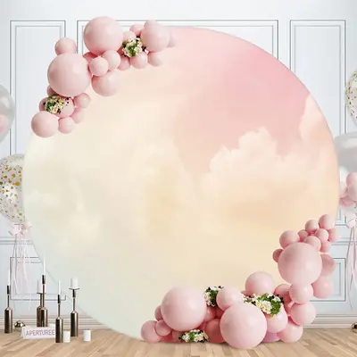 Aperturee Light Yellow Cloud Round Baby Shower Backdrop