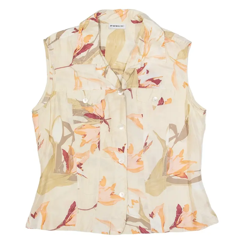 PUBLIC Womens Printed Shirt Beige Collared Sleeveless Floral S