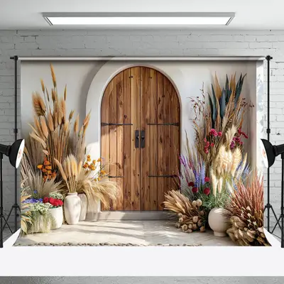 Aperturee Spring Boho Floral Retro Wooden Door Photo Backdrop | Photo Studio Background | Backdrop Photography Ideas | Photo ...