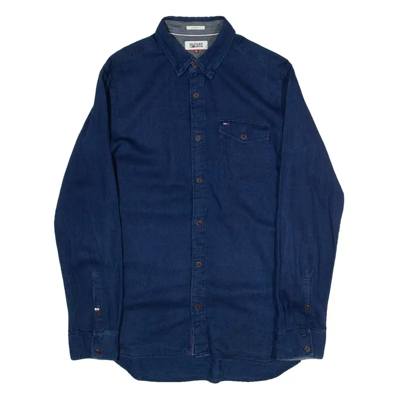 TOMMY HILFIGER Longer Fit Mens Shirt Blue Long Sleeve M