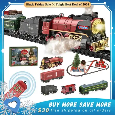 Christmas Train Set - Hanging Train Toys with Smoke Light & Sound for Boys Girls,Train Set Around Under The Christmas Tree wi...
