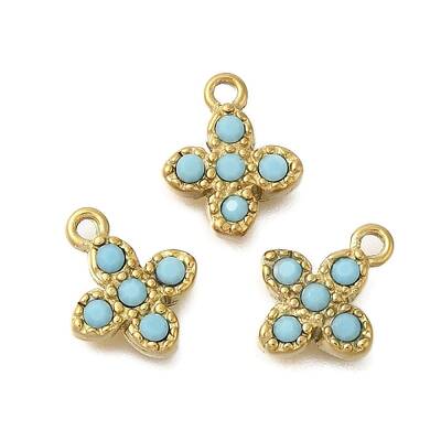 304 Stainless Steel Pave Synthetic Turquoise Charms