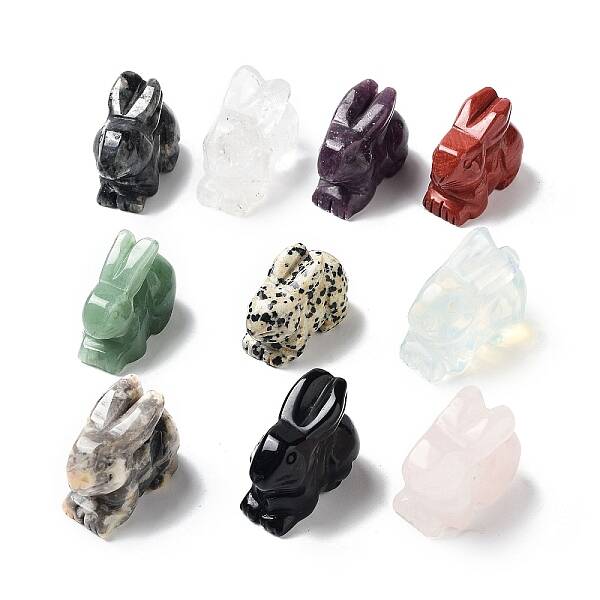 Natural & Synthetic Gemstone Carved Rabbit Statues Ornament