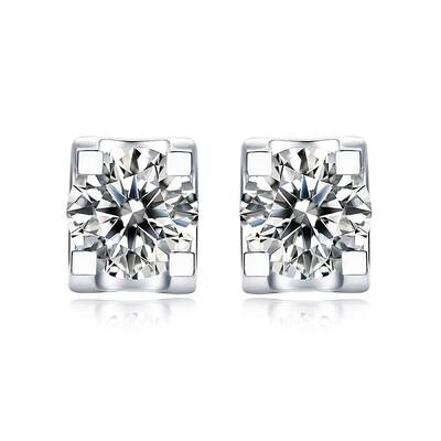 Rhodium Plated 925 Sterling Silver Micro Pave Cubic Zirconia Ear Studs for Women