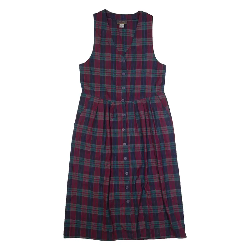 TRULY YOURS Womens Tea Dress Red 90s Plaid Sleeveless Long L