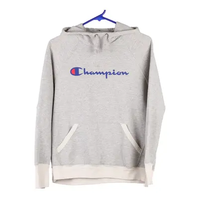 Champion Spellout Hoodie - Medium Grey Cotton Blend