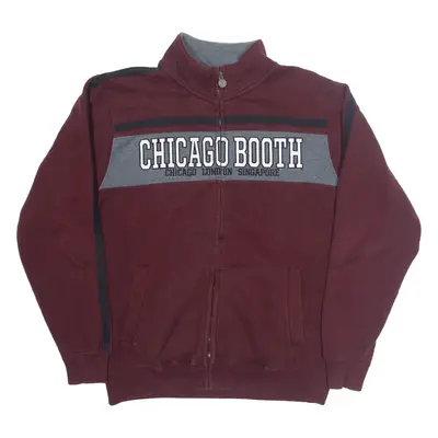 CHAMPION Chicago Booth Zip Up Mens Sweatshirt Maroon High Neck USA M