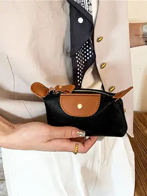 Women's Elegant Colorblock Zipper Coin Purse, Fashionable Chain Decor Coin Purse, Casual Trendy Versatile High-quality Daily ...