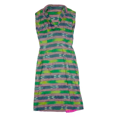 Womens Pencil Dress Green 90s Striped Sleeveless Midi S