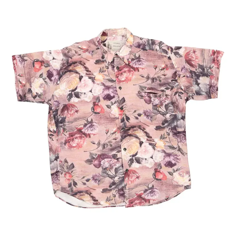 Storie Italiane Floral Short Sleeve Shirt - Large Pink Viscose