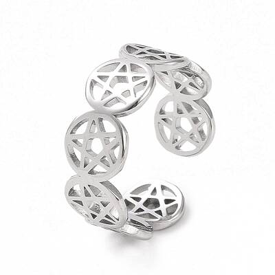Non-Tarnish 304 Stainless Steel Star of David Open Cuff Ring for Women