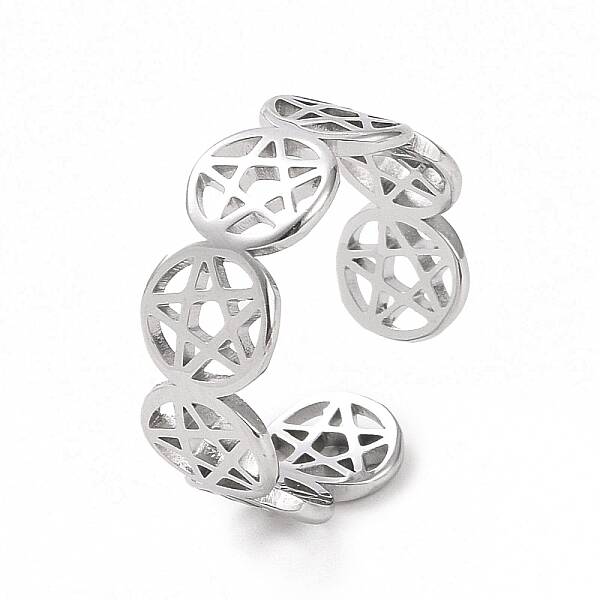 Non-Tarnish 304 Stainless Steel Star of David Open Cuff Ring for Women