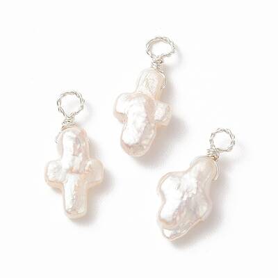 Copper Wire Wrapped Natural Keshi Pearl Pendants