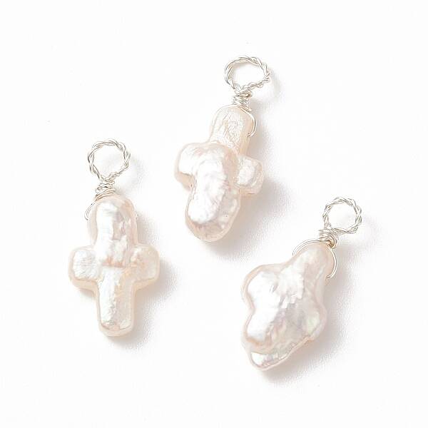 Copper Wire Wrapped Natural Keshi Pearl Pendants