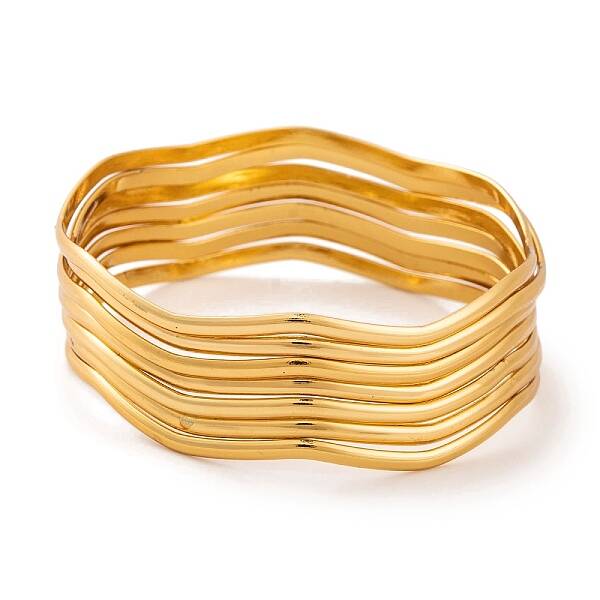 7Pcs PVD Vacuum Plating 304 Stainless Steel Wave Bangles Set for Women