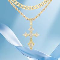 BlissBling Gold-Plated Cross Necklace 14K Gold Plated Double-Layer Chain Hypoallergenic Unisex for Daily Clothing Decoration ...