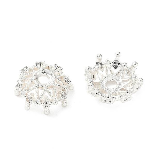 Flower Brass Micro Pave Clear Cubic Zirconia Bead Caps