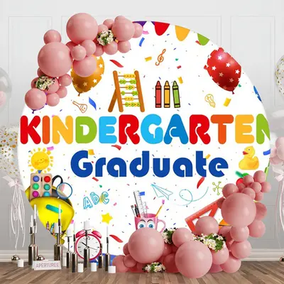 Round Cute Stationery Kindergarten Graduate Backdrop - Aperturee