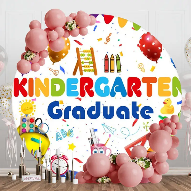 Round Cute Stationery Kindergarten Graduate Backdrop - Aperturee
