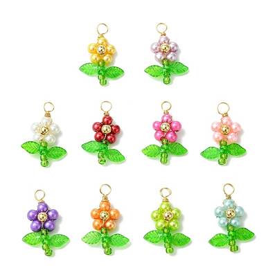 10Pcs 10 Colors Pearlized Glass Pearl Pendants