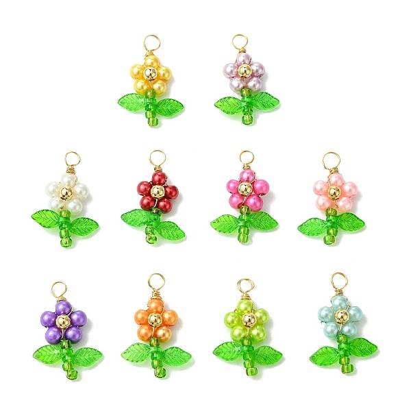 10Pcs 10 Colors Pearlized Glass Pearl Pendants