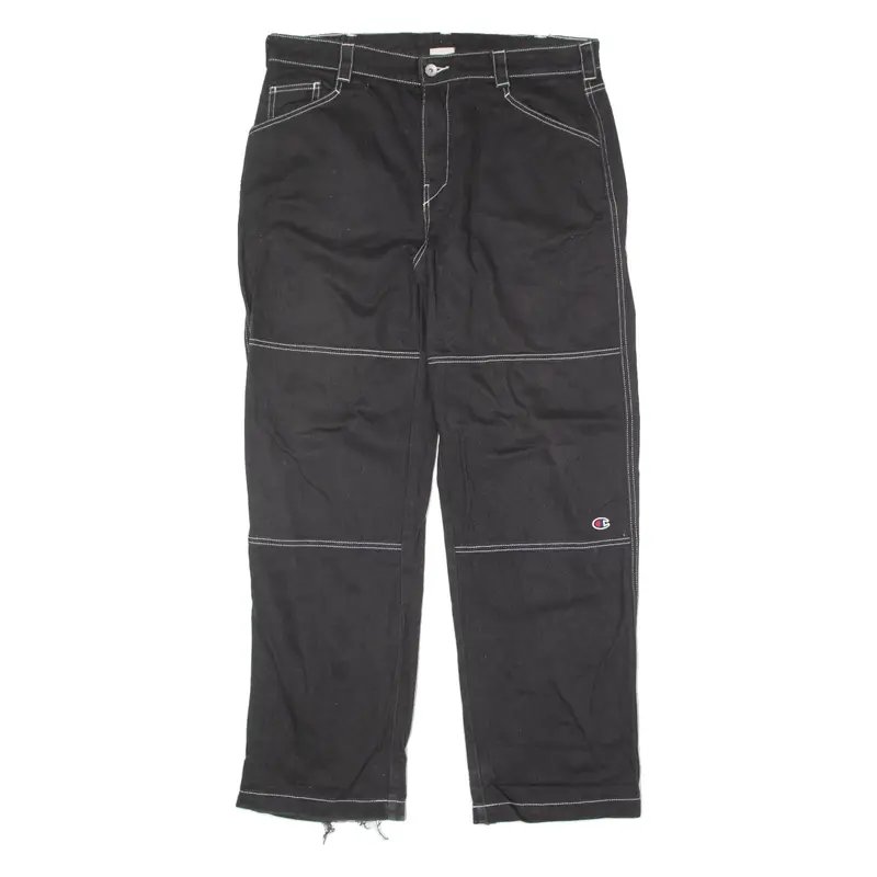 CHAMPION Contrast Stitch Mens Twill Trousers Black Regular Straight W36 L30