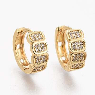 Brass Micro Pave Clear Cubic Zirconia Huggie Hoop Earrings