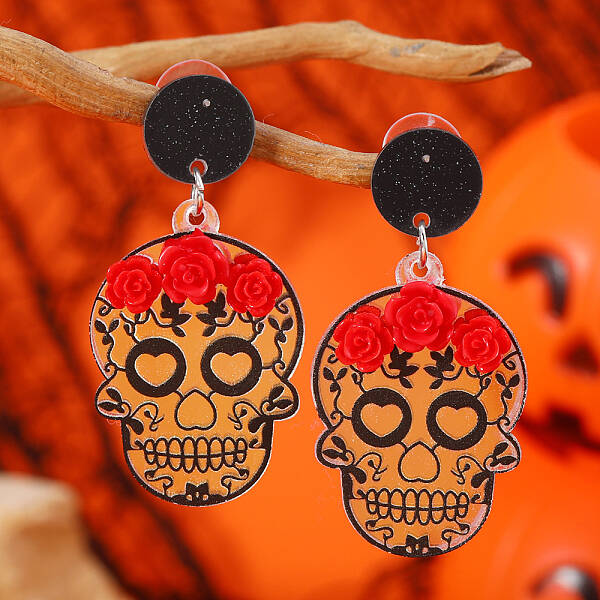Gothic Rose Acrylic Skull Stud Earrings