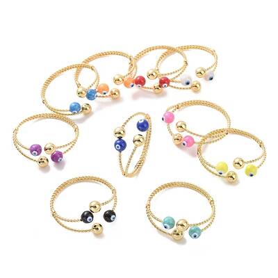 Enamel Evil Eye Open Cuff Bangle