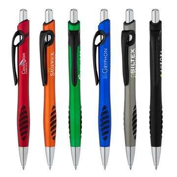250 Custom Spokane Plunge-Action Ballpoint - D-Ring Clip & Rubber ...