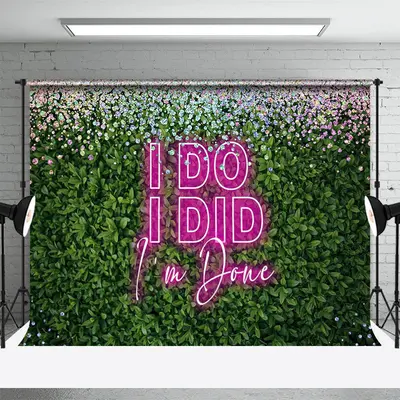 Pink Neon I Do I Did Plant Spring Wedding Backdrop - Aperturee