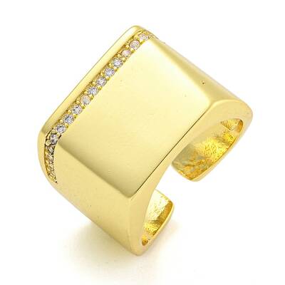 Rectangle Brass Micro Pave Clear Cubic Zirconia Cuff Finger Rings