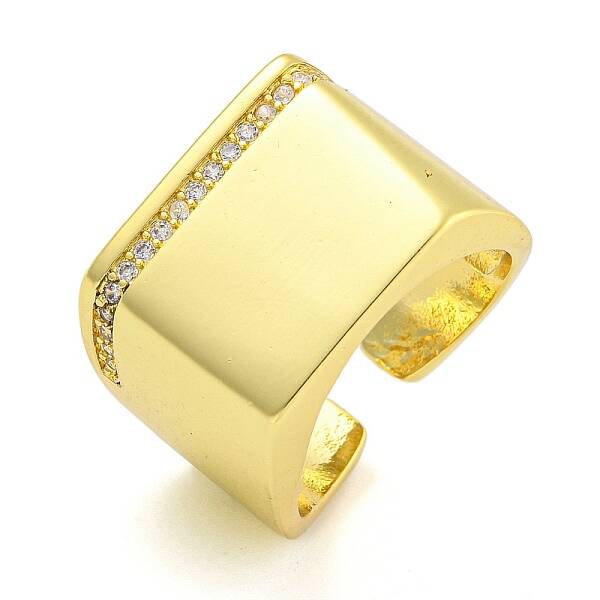 Rectangle Brass Micro Pave Clear Cubic Zirconia Cuff Finger Rings