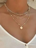 Women's Plain Round Decor Layered Necklace, Minimalist Elegant Boho Style Geometric & Chain Design Layer Set Necklace, Fashio...