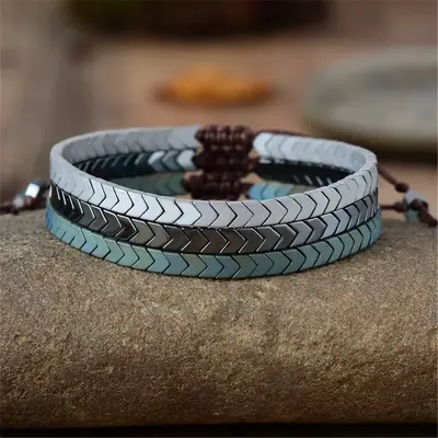 Natural Hematite Stone Arrowhead Bracelet Hematite Gemstone Braided Bracelet Anklet Boho style for Daily Use