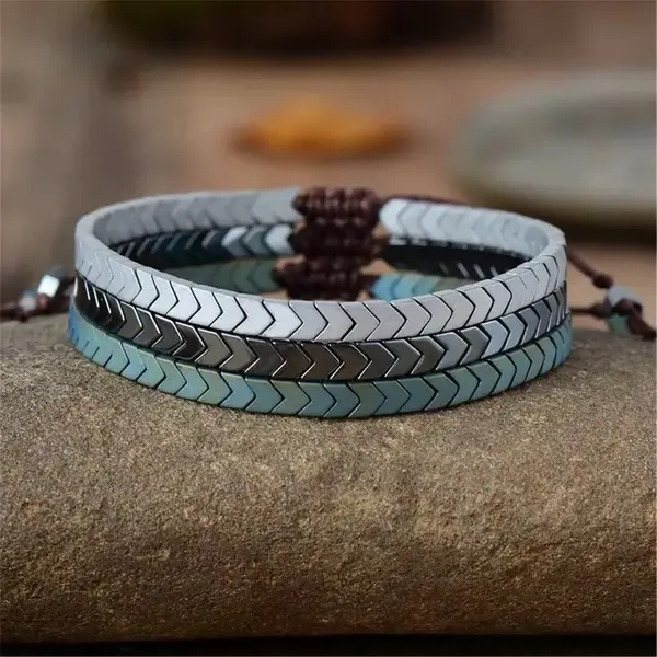 Natural Hematite Stone Arrowhead Bracelet Hematite Gemstone Braided Bracelet Anklet Boho style for Daily Use