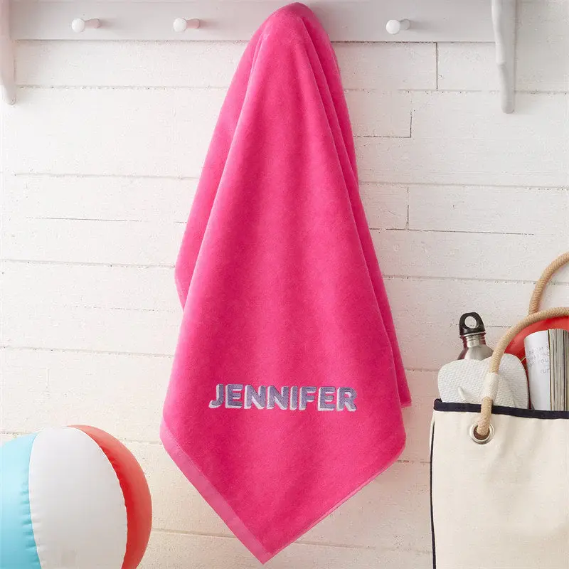 Pink Personalized Embroidered 3D Letter Beach Towel - Aperturee