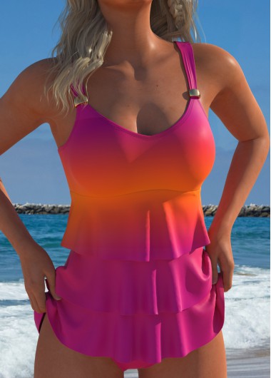 Modlily Layered High Waisted Ombre Pink Tankini Set - XL