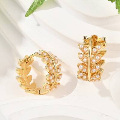Leaf Brass Hoop Earrings