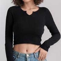 Women’s Long Sleeve Ribbed Knit Crop Top - Slim Fit V-Neck Pullover, Soft Stretchy Casual Shirt for Layering or Standalone,...