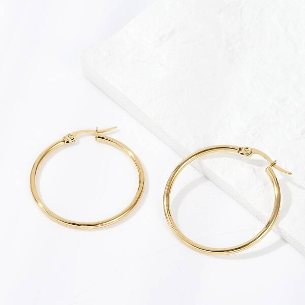 PVD Vacuum Plating 201 Stainless Steel Hoop Earrings with 304 Stainless Steel Pins for Women