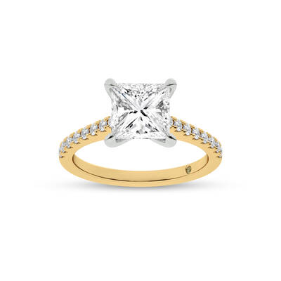 Destiny Half Coverage Princess Cut Lab Diamond Engagement Ring | 14K Yellow Gold 4 3/8 CT. TW.