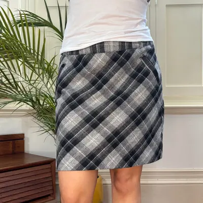 Street One Checked Mini Skirt - 30W UK 10 Grey Wool Blend