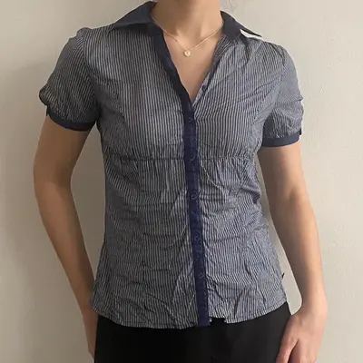 Calvin Klein Jeans Striped Short Sleeve Shirt - Small Navy Cotton